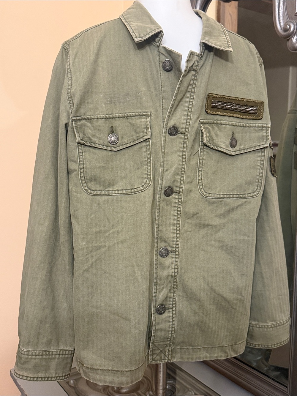 *flawed American Eagle Outfitters Medium Grunge Olive Military Field Jacket